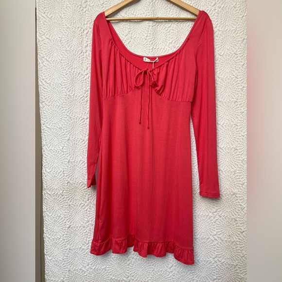 Mango MNG Pink Drawstring Dress Size 8 Knit Ruffle Beach Spring Lightweight NWT - Picture 12 of 13